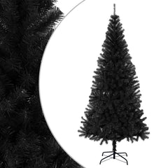 8 ft black PVC artificial Christmas tree with metal stand.