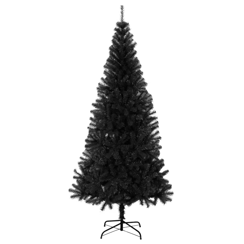 8 ft tall black PVC artificial Christmas tree with full branches and metal stand