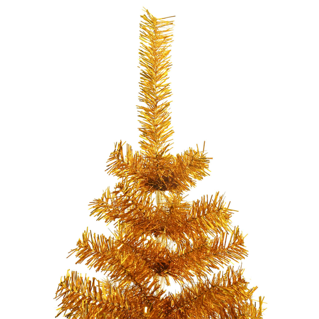 An 8-foot gold artificial Christmas tree with stand, featuring dense PET branches.