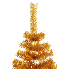 An 8-foot gold artificial Christmas tree with stand, featuring dense PET branches.