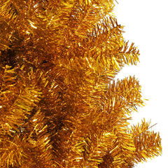 An 8-foot gold artificial Christmas tree with a stand, featuring dense PET branches.