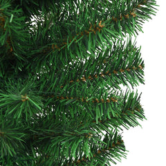 A 5 ft green PVC artificial Christmas tree with an upside-down design and adjustable branches.
