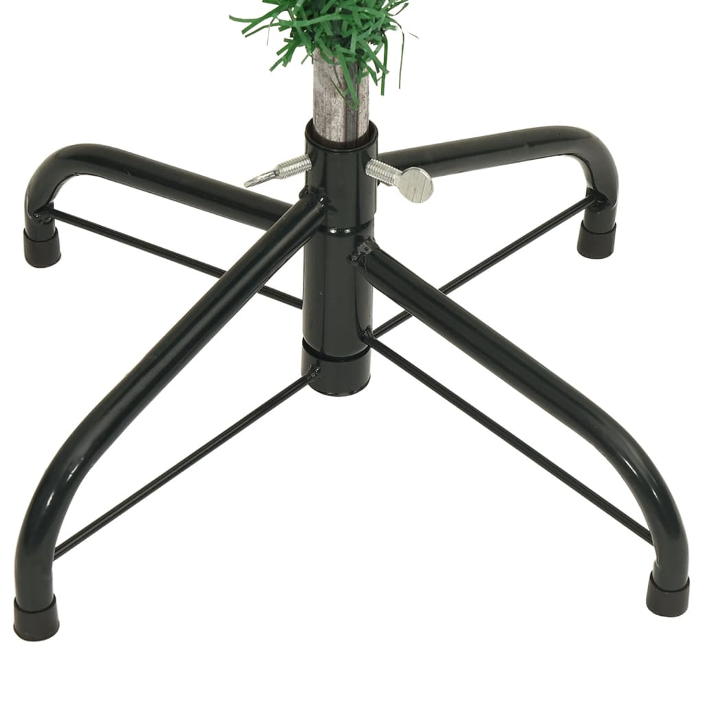 A 5 ft green PVC artificial upside-down Christmas tree on a sturdy black steel stand.