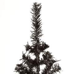 Slim 4 ft black artificial Christmas tree with PVC branches on a stand.