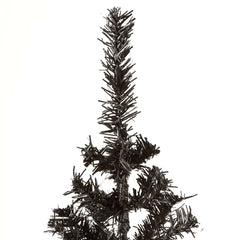 Slim 5 ft black artificial Christmas tree with PVC branches on a stand.