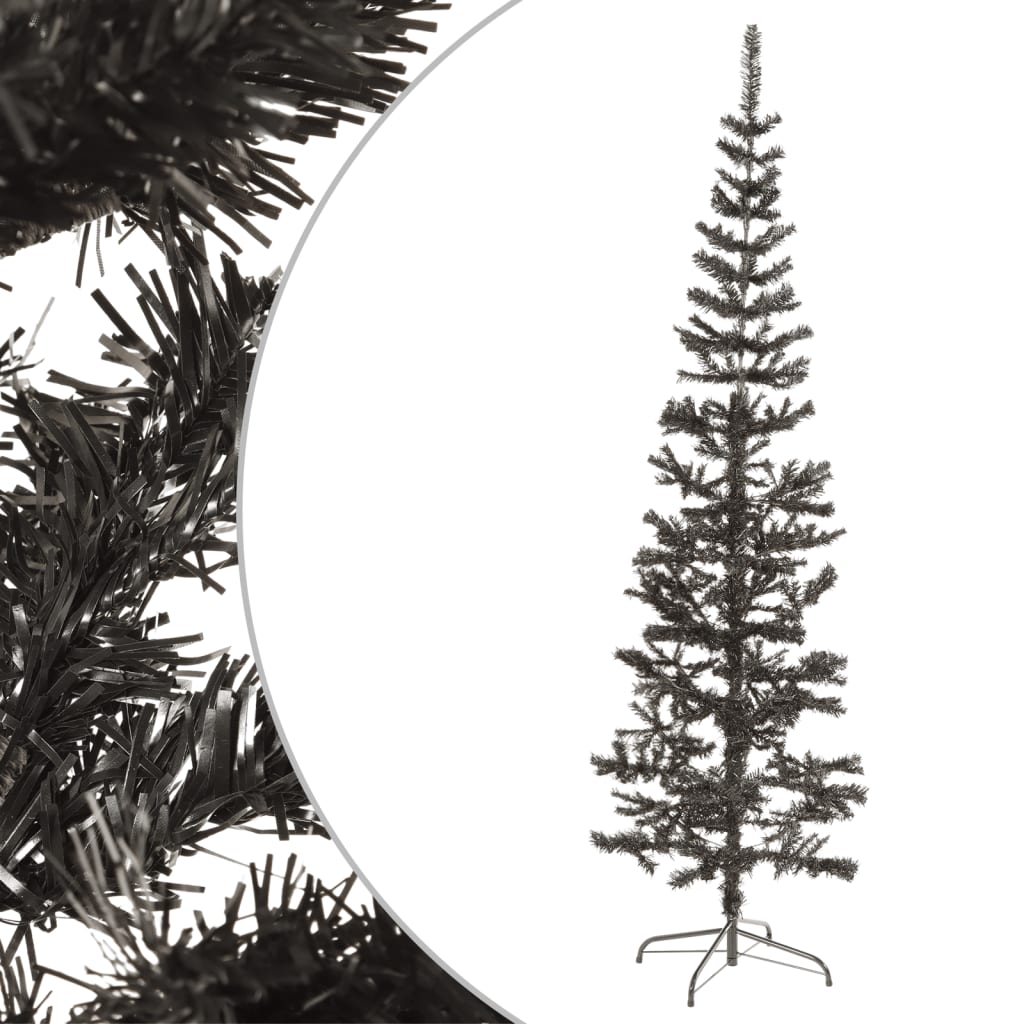 Slim 6 ft black PVC artificial Christmas tree with stand.