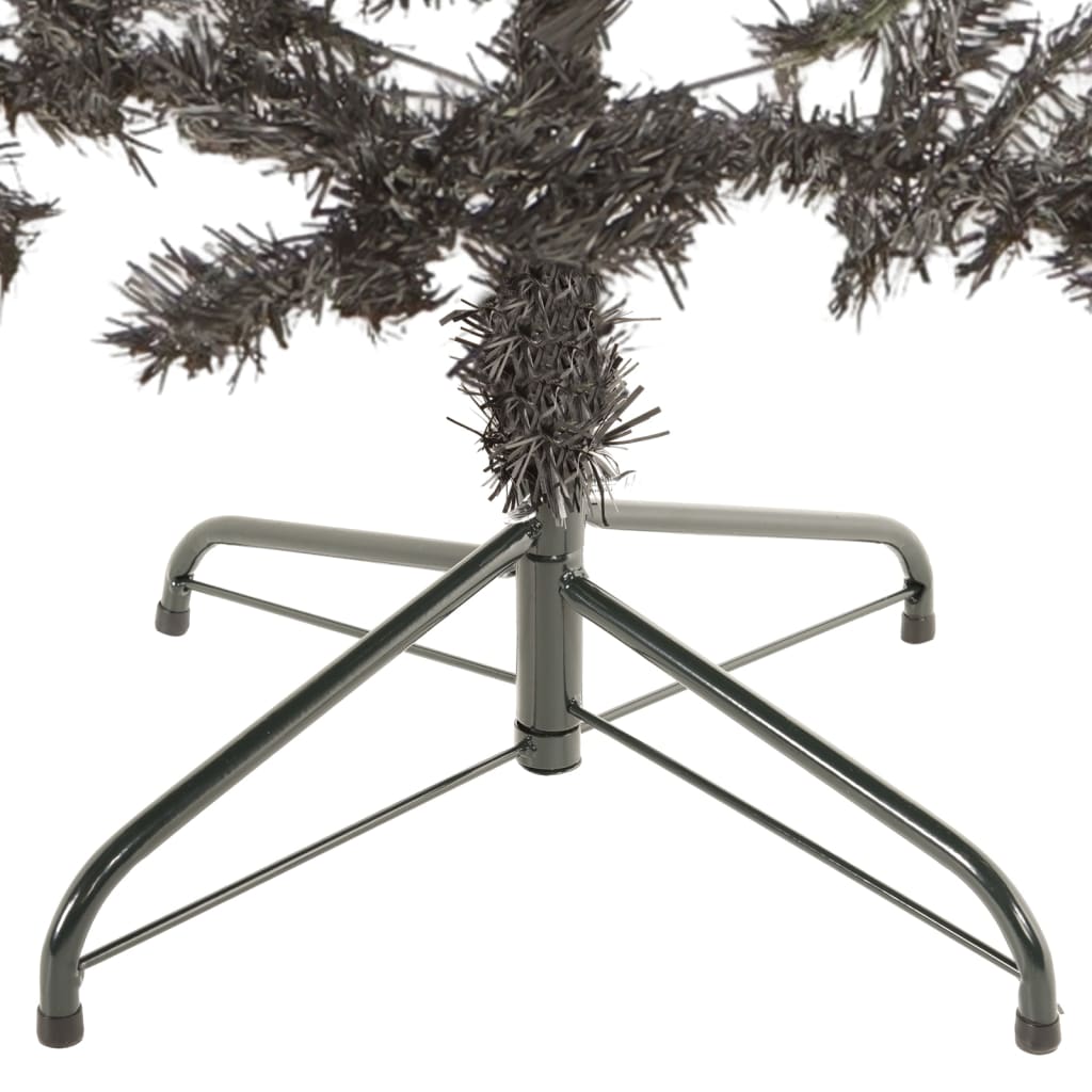 A 6 ft slim black PVC artificial Christmas tree with a metal stand.