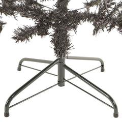 A 6 ft slim black PVC artificial Christmas tree with a metal stand.