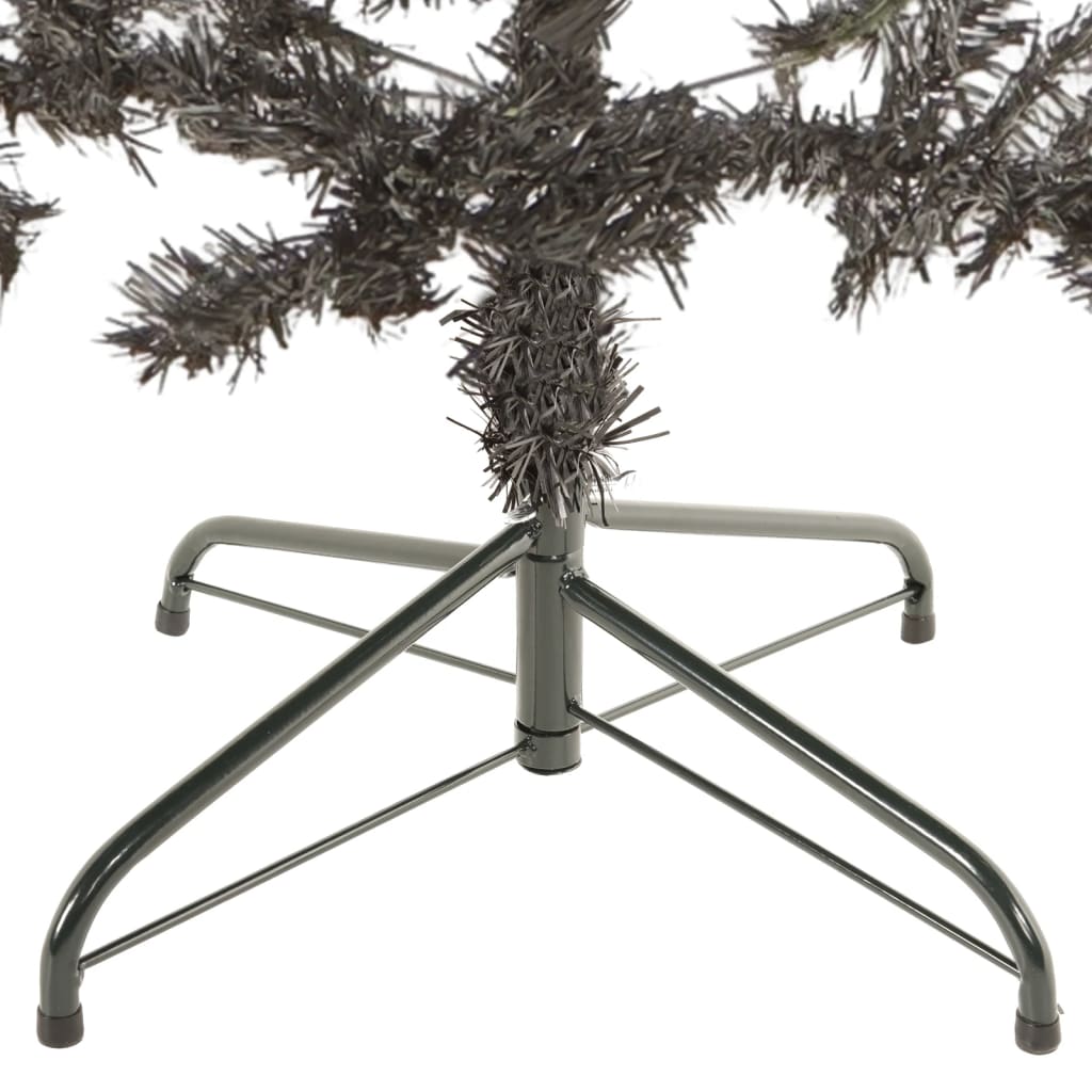 The base of an 8-foot slim black artificial Christmas tree is shown.
