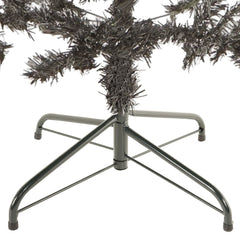 The base of an 8-foot slim black artificial Christmas tree is shown.