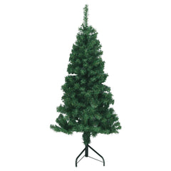 A 5 ft green PVC artificial Christmas tree with a corner design and metal stand.