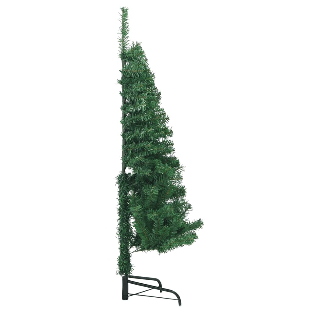 A 5 ft green PVC artificial Christmas tree with a corner design and metal stand.