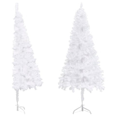 White 5 ft PVC artificial Christmas tree with corner design and stand.