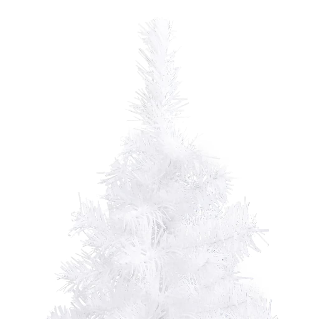 White 5 ft PVC artificial Christmas tree designed to fit in room corners with a steel stand.