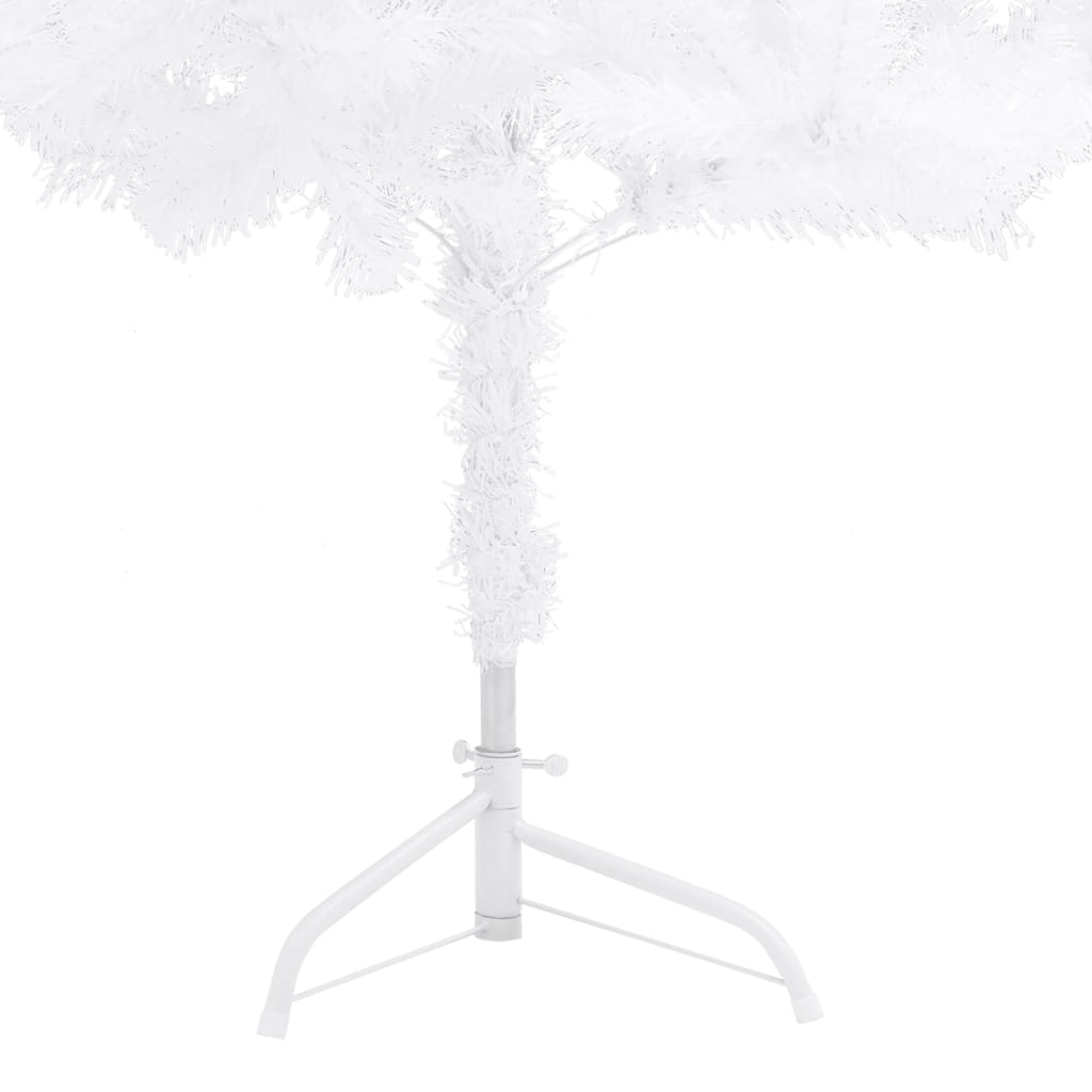 White 5 ft PVC artificial Christmas tree designed for corners with a sturdy metal stand.