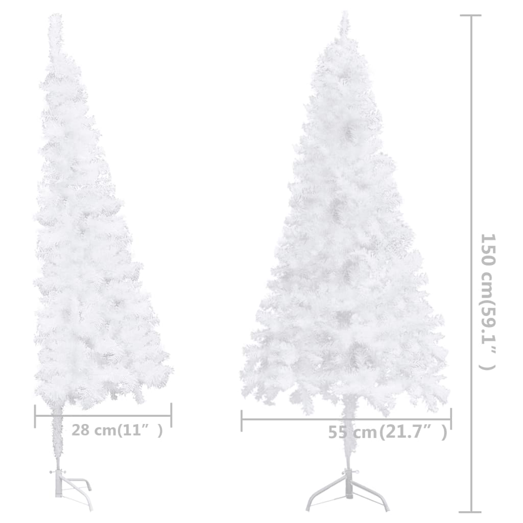 White 5 ft PVC corner artificial Christmas tree with 170 adjustable branches and steel stand