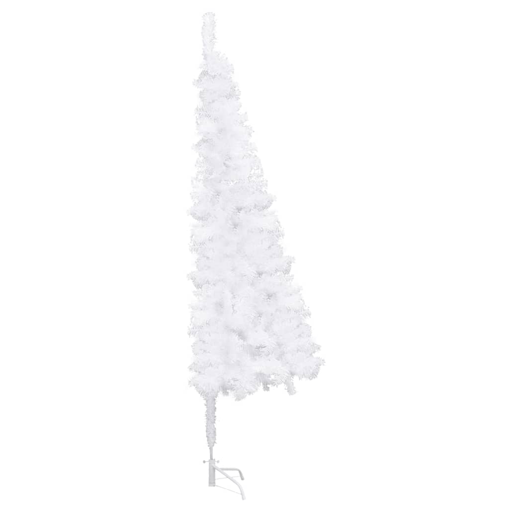 A 6 ft white PVC artificial corner Christmas tree with a steel stand.