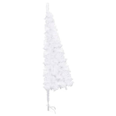 A 6 ft white PVC artificial corner Christmas tree with a steel stand.