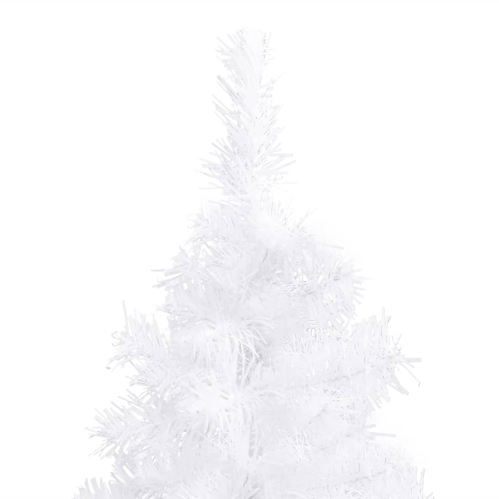 A 6 ft white PVC artificial corner Christmas tree with adjustable branches.