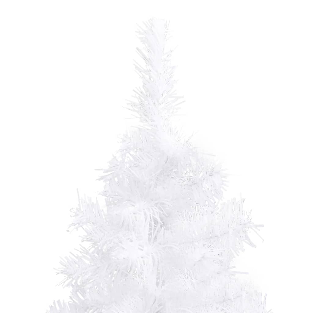 A 7ft white artificial PVC Christmas tree with a corner design and flocked branches.