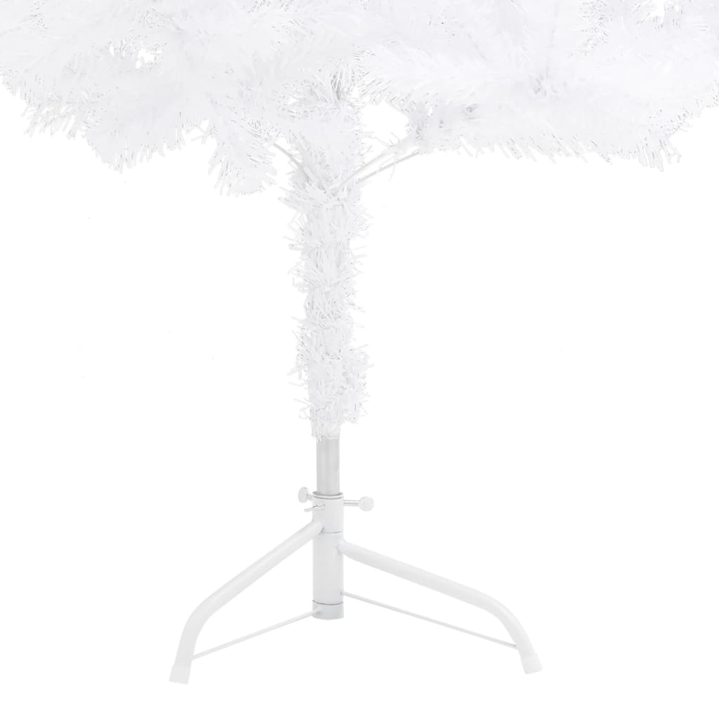 White 7ft corner artificial PVC Christmas tree with a slim profile and metal stand.