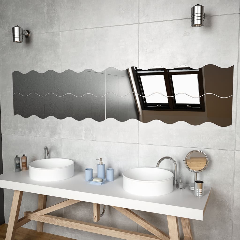 Wall Mirrors 4 pcs 39.4x9.1 Wave Glass