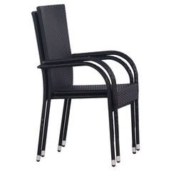 Dining Set Black Polyethylene rattan, Powder-coated steel, Glass