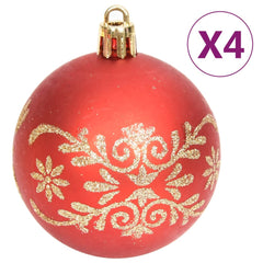 Red Christmas bauble with gold floral designs, part of a 70-piece shatterproof set.