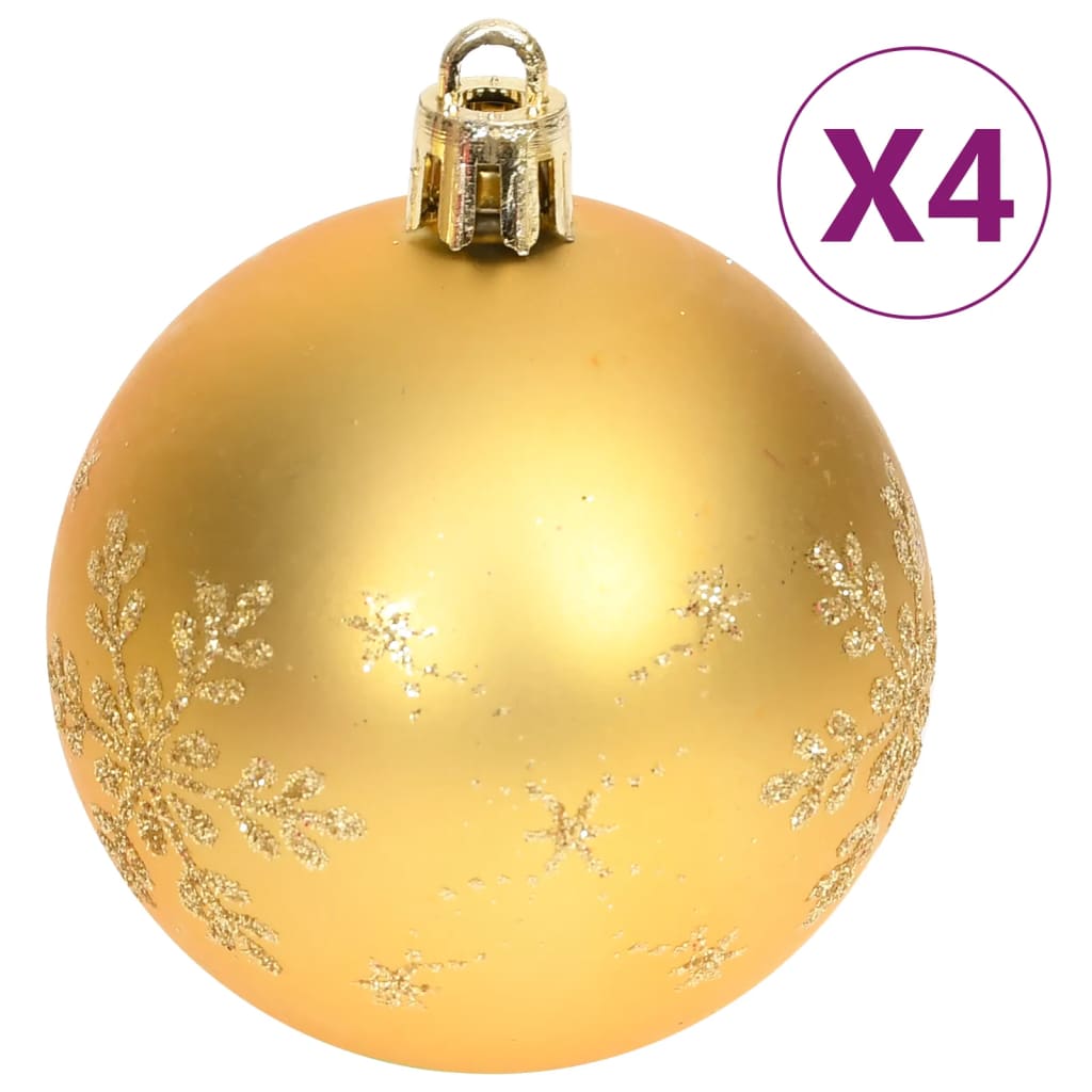 Gold Christmas bauble with snowflake design and gold top, pack of 4.