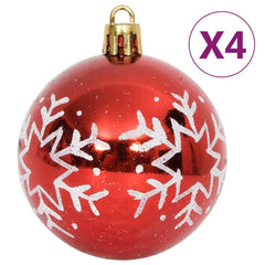 Red shatterproof Christmas bauble with white snowflake design and gold hanger.