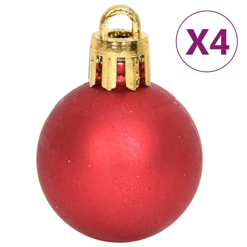Red shatterproof Christmas bauble with gold cap, part of a 64-piece set.