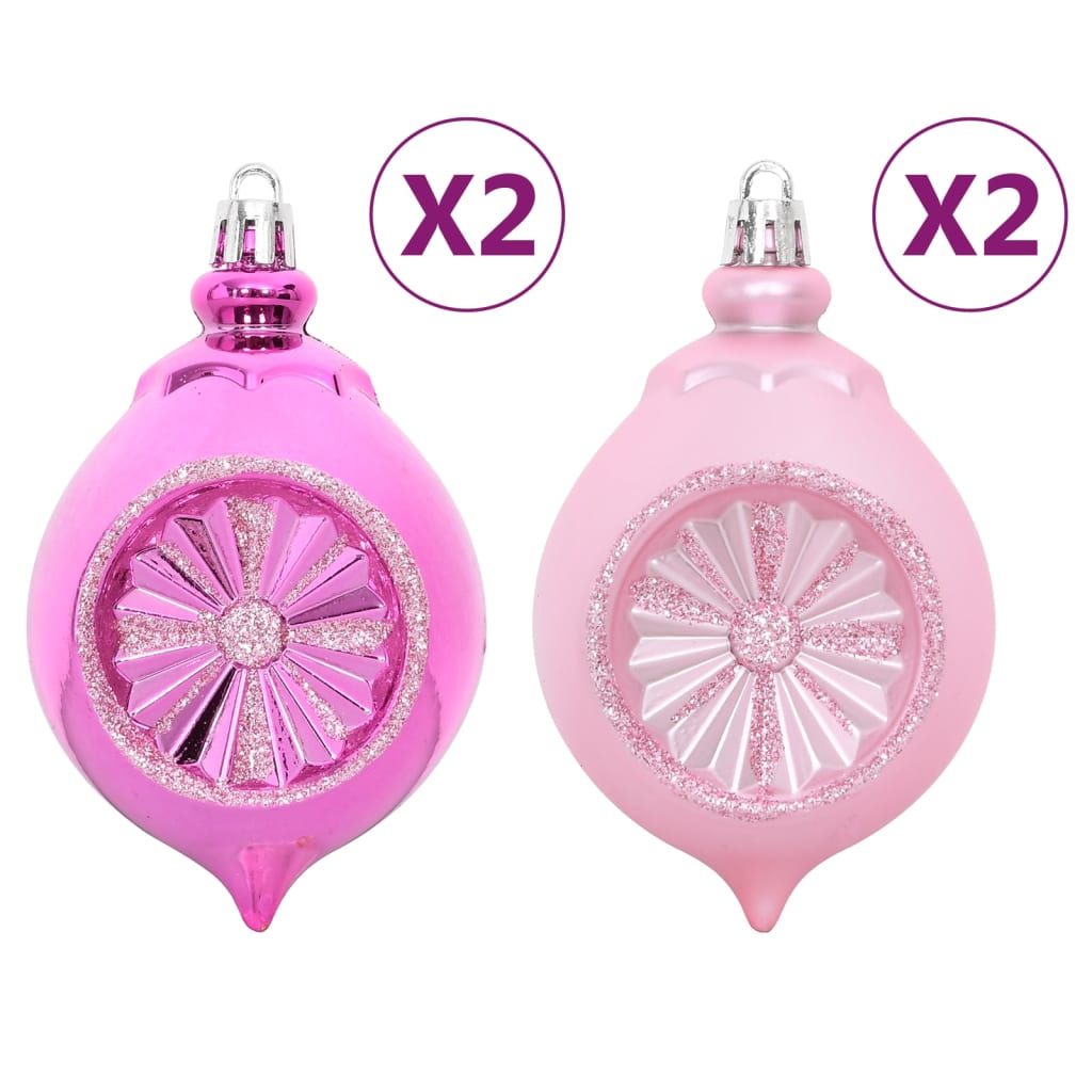 108 Piece Christmas Bauble Set White and Pink