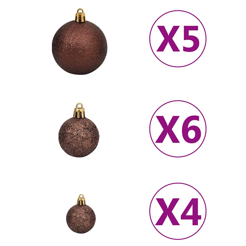Set of gold and bronze Christmas balls in three sizes with glitter and matte finishes.