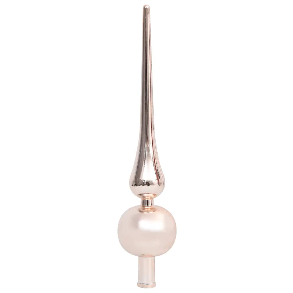 Rose gold Christmas tree topper with a pointed peak and round base.