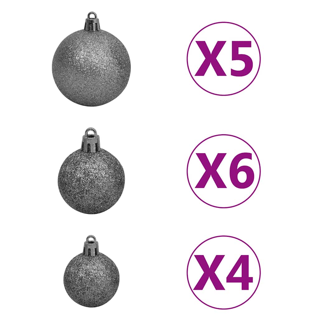 Set of gray glitter Christmas balls in three sizes with quantity indicators x4, x5, x6.
