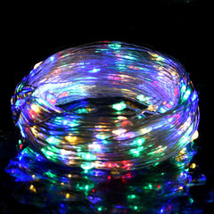 Multicolor LED string lights with 150 LEDs on 49.2-foot copper wire, glowing in various colors.
