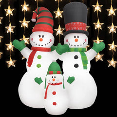 8 ft inflatable snowmen family with LED multicolor lights.