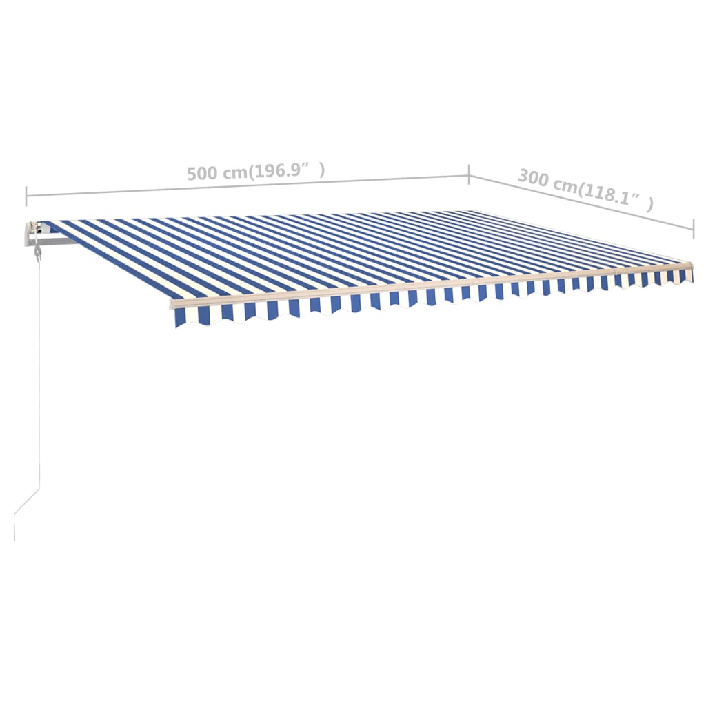 Manual Retractable Awning with Posts 16.4'x9.8' Blue and White