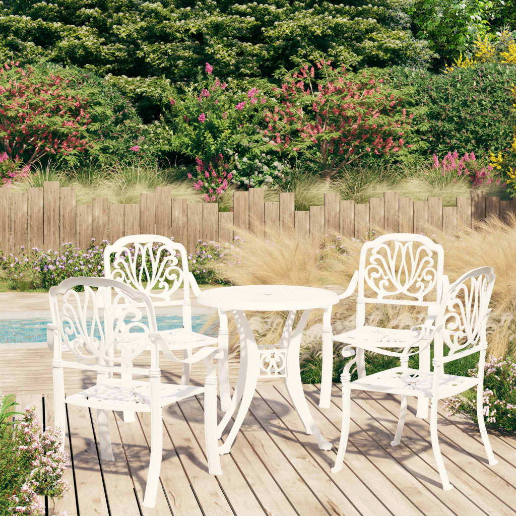 Bistro Set White Cast Aluminum Medium Durable Bistro Set
