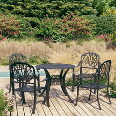 Bistro Set Black Cast aluminum 1 Table, 4 Chairs Durable
