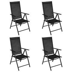 Dining Set Black Powder-coated aluminum, textilene, glass, steel