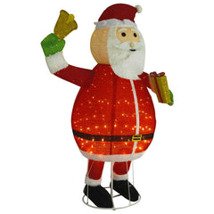 6ft LED Santa Claus figure in red fabric with warm white lights, holding jingle bells and a gift.