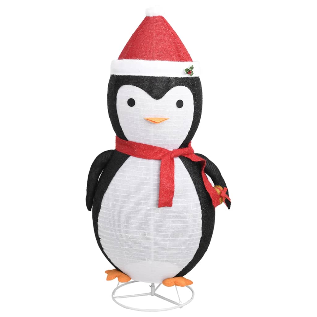 6ft LED snow penguin figure with red Santa hat, scarf, and fabric design on steel base.