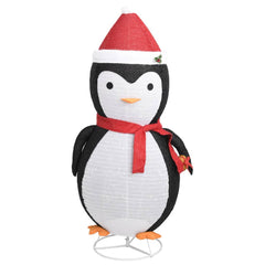 6ft LED snow penguin figure with red Santa hat, scarf, and fabric design on steel base.