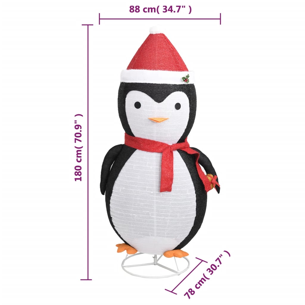 6ft LED snow penguin figure with red hat, scarf, and size dimensions shown.