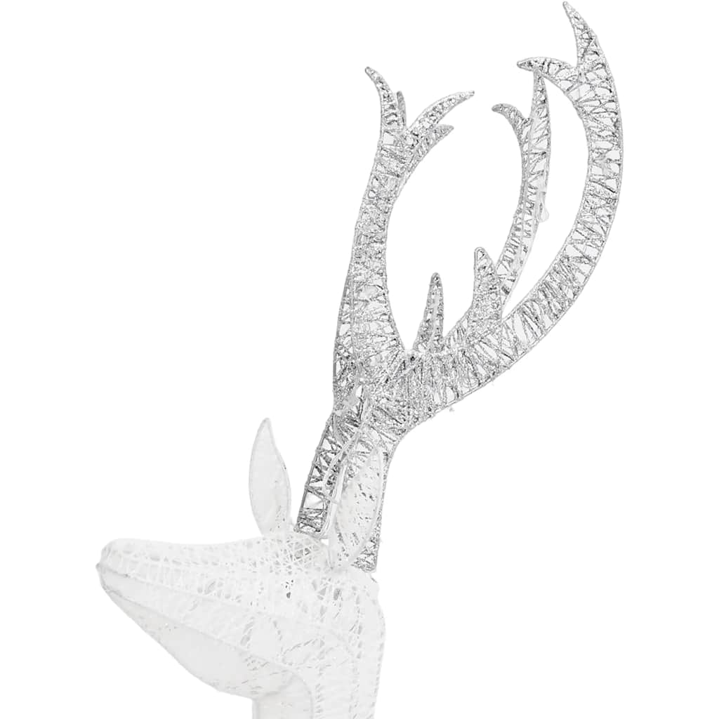 White silver LED-lit reindeer family Christmas decoration with mesh frame.