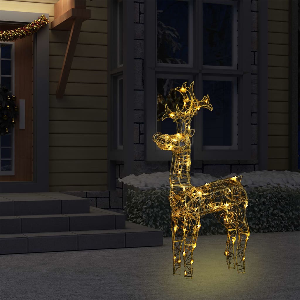 A standing reindeer Christmas decoration with 90 warm white LED lights in durable acrylic.