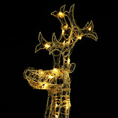 A standing reindeer decoration made of durable acrylic with 90 warm white LED lights.