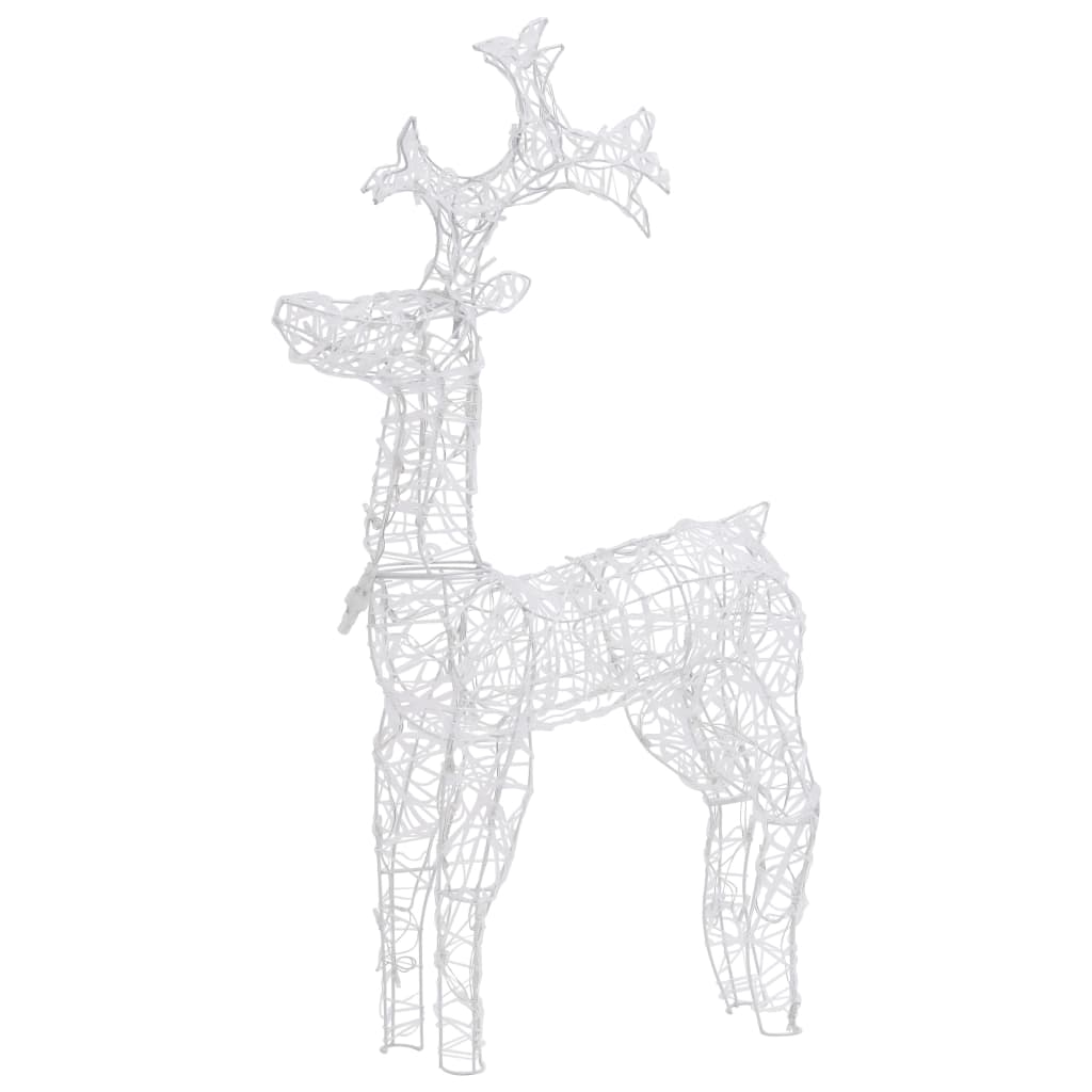 A standing reindeer decoration with 90 warm white LED lights and durable acrylic construction.