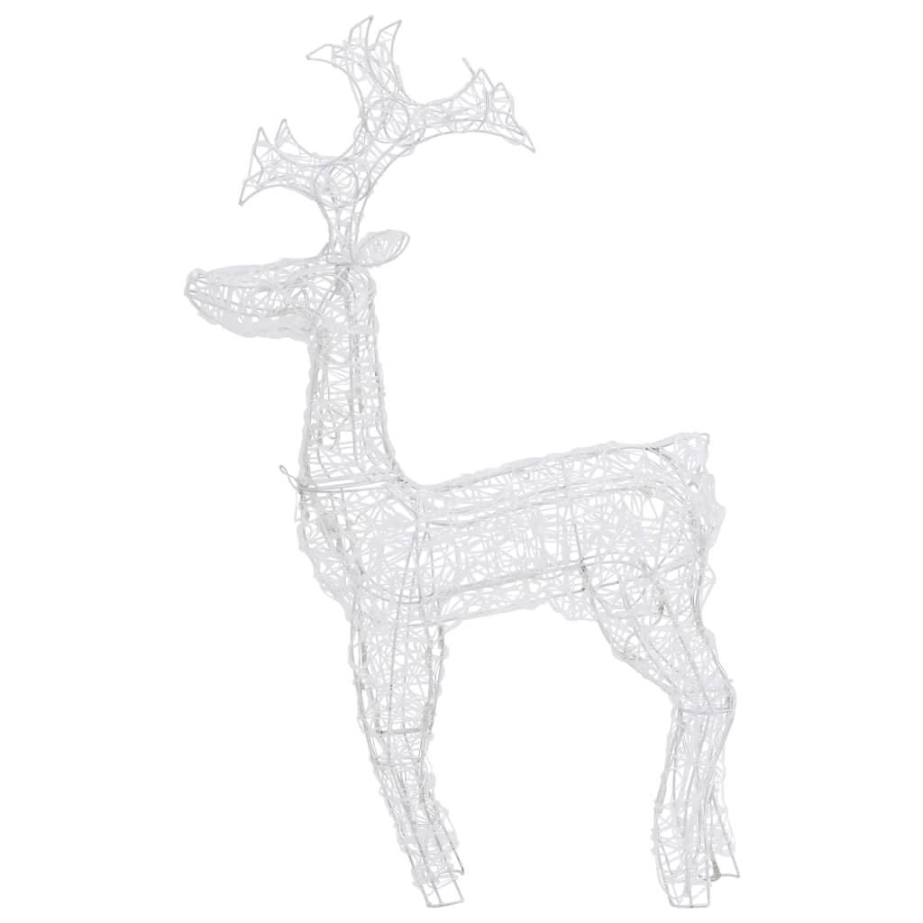 A standing reindeer decoration with 90 warm white LED lights and durable acrylic design.